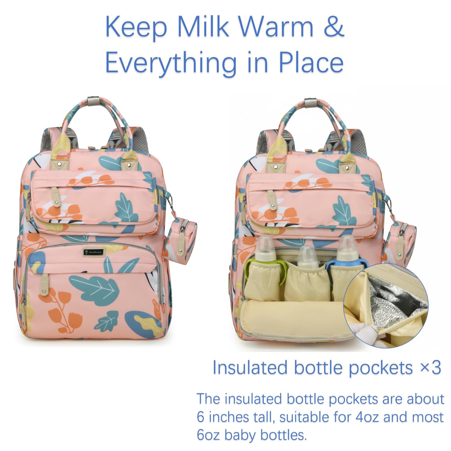 Diaper Bag Backpack dry-wet separation pocket helps organize damp items during outings.