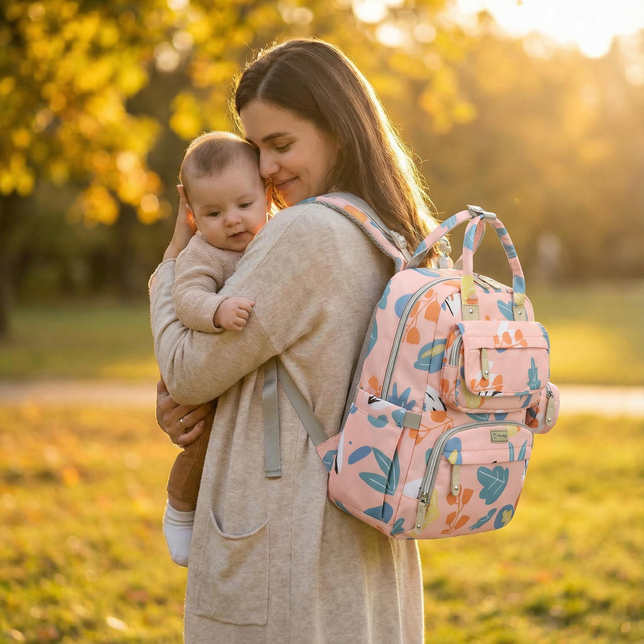 Diaper Bag Backpack durable waterproof fabric ensures light yet sturdy daily use.