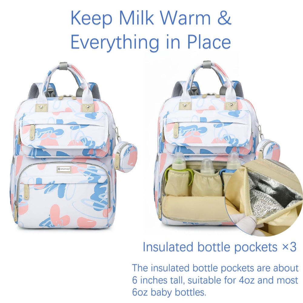 Sky Blue diaper bag backpack insulated front compartment keeps bottles cold during outings