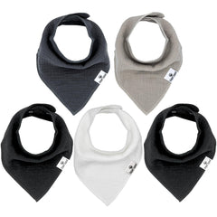 Diaper Squad 5-pack bibs with drool-ready coverage keeps outfits dry during teething.