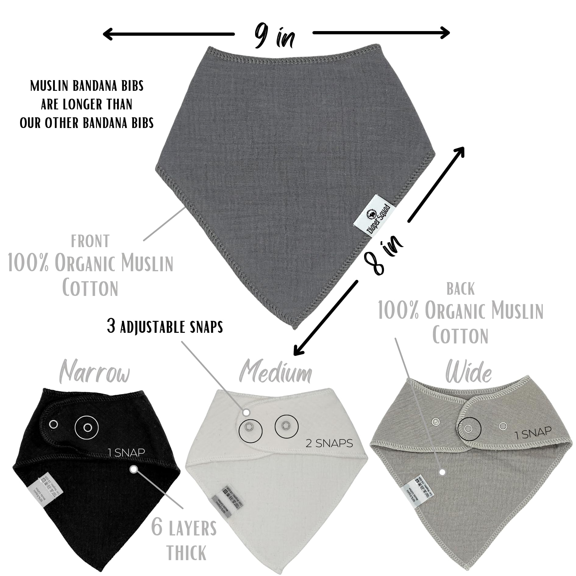 Diaper Squad hypoallergenic materials protect sensitive baby skin during drool and spills.