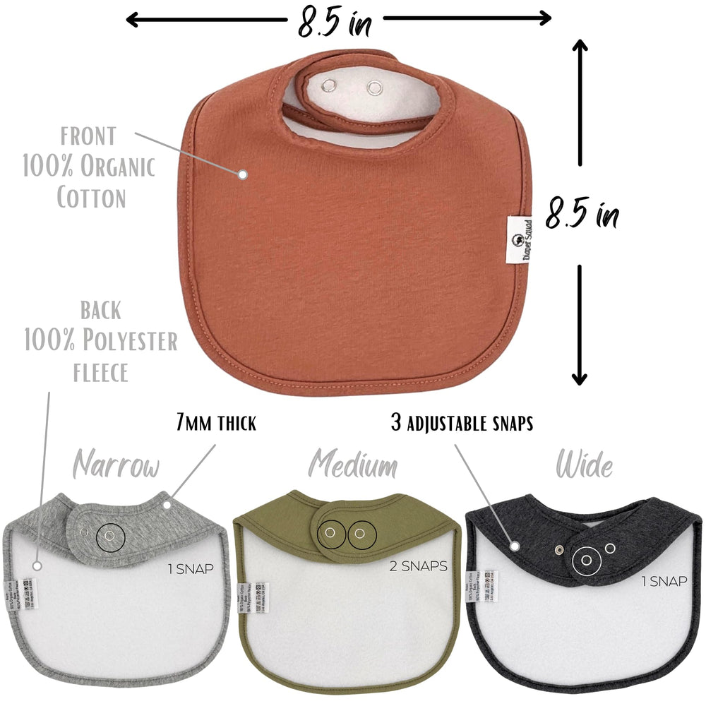 Diaper Squad hypoallergenic snaps shown on earthy tones for gentle wear.