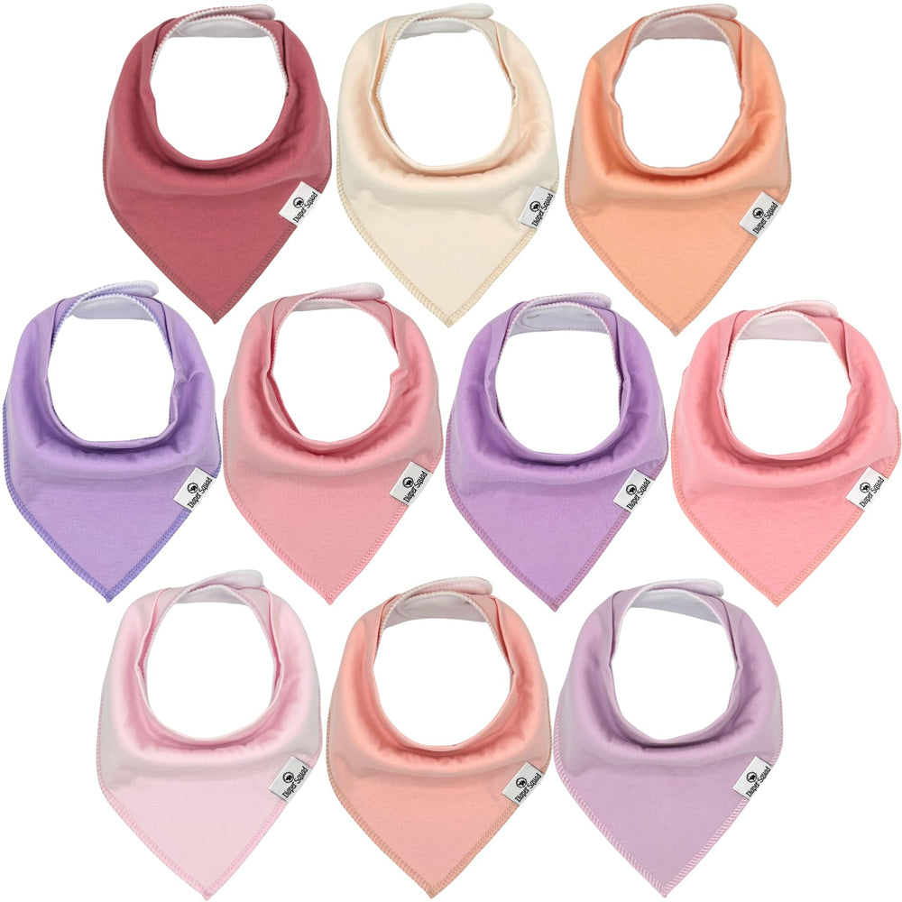 Diaper Squad 10-pack bibs—varied designs help match daily outfits and keep drool away.