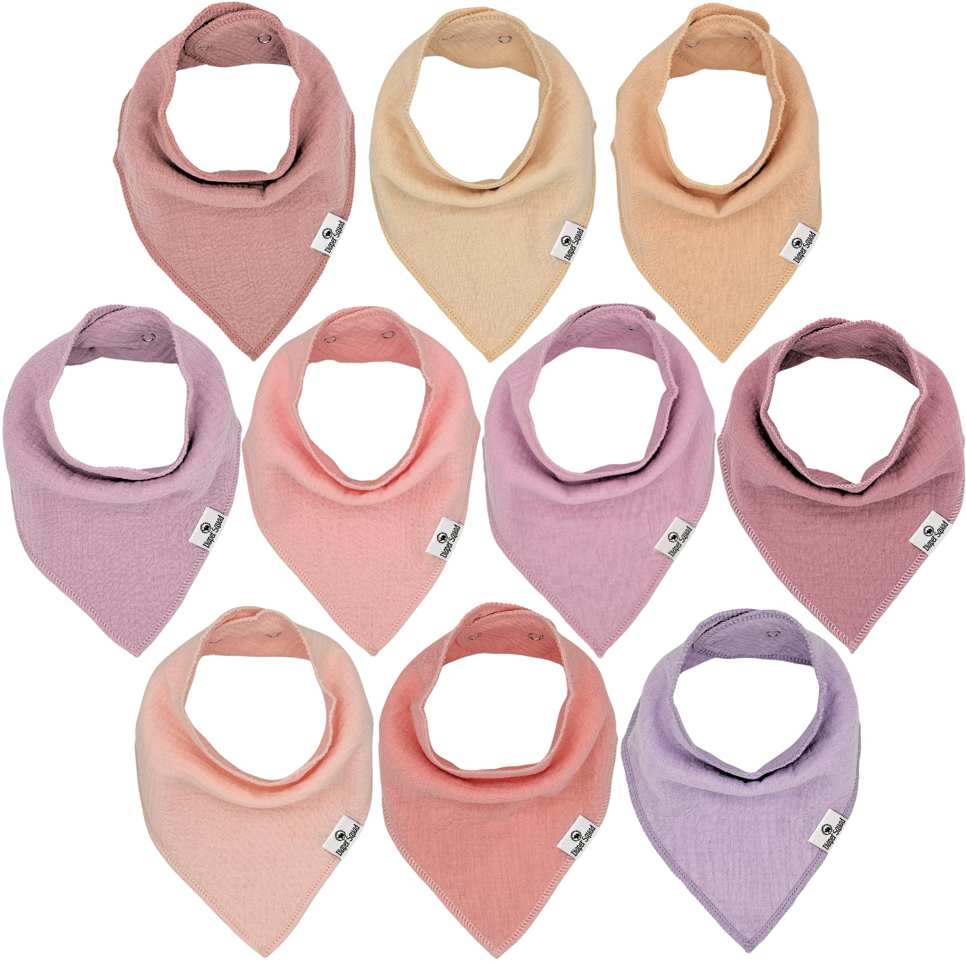 Diaper Squad 10-pack bib designs for versatile daily outfits.