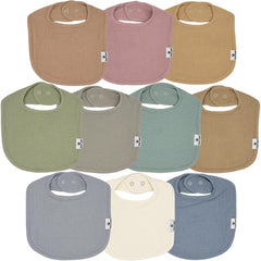 Diaper Squad 10-pack bibs with drool-absorb design for teething messes.