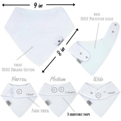 Diaper Squad adjustable-snaps bib demonstrates three sizes for growing babies
