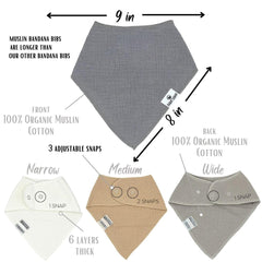 Diaper Squad adjustable-snaps bibs showing 3 sizes on a baby