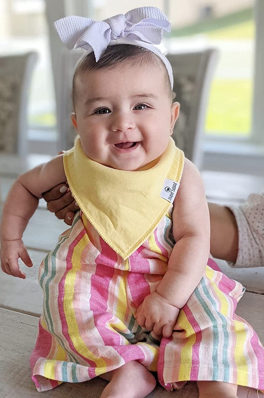 Diaper Squad adjustable-snaps bibs grow with baby from 2 to 36 months.