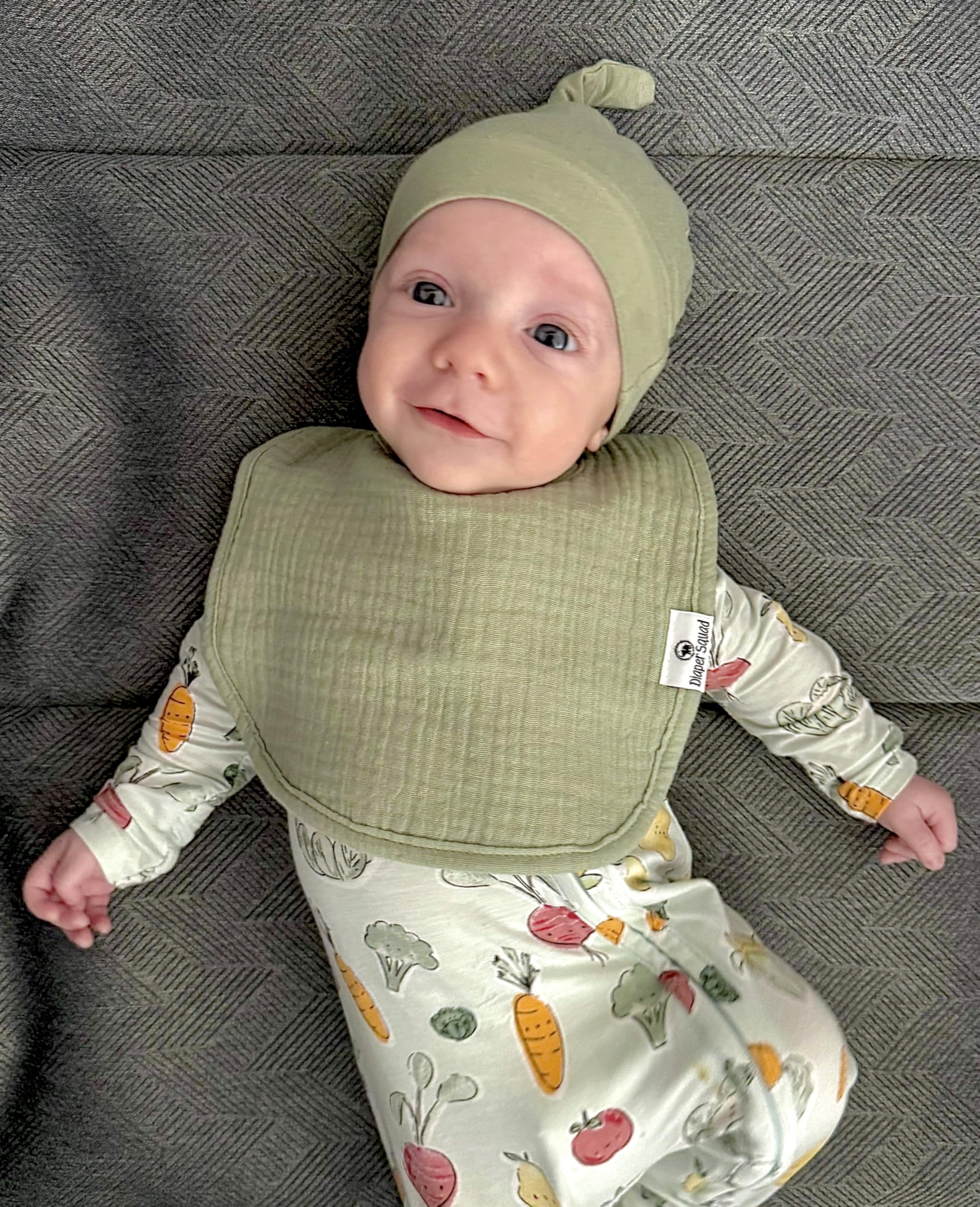 Diaper Squad machine-washable bibs for easy cold-water care.