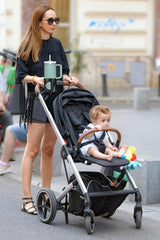 Digital Nc stroller cup holder side view highlights slim profile for stroller bars