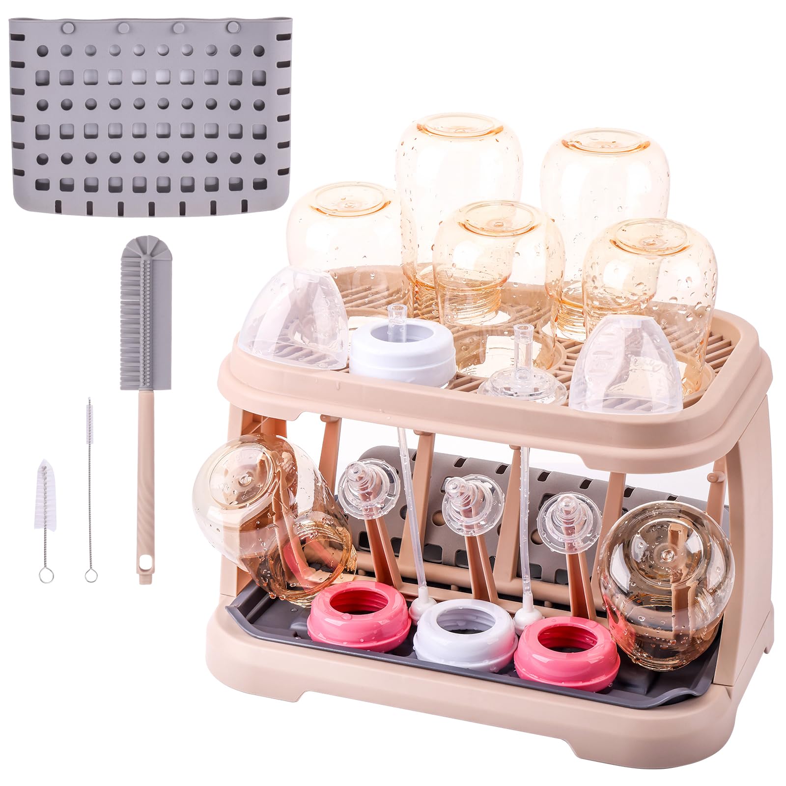 DIJIAMEIYA baby bottle drying rack with pink lotus root design organizes eight bottles for quick air drying