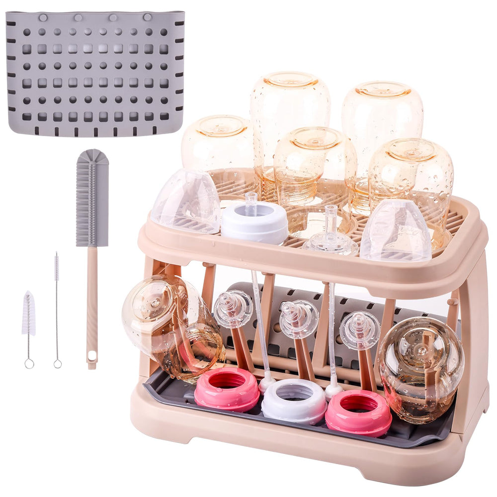 DIJIAMEIYA baby bottle drying rack with pink lotus root design organizes eight bottles for quick air drying