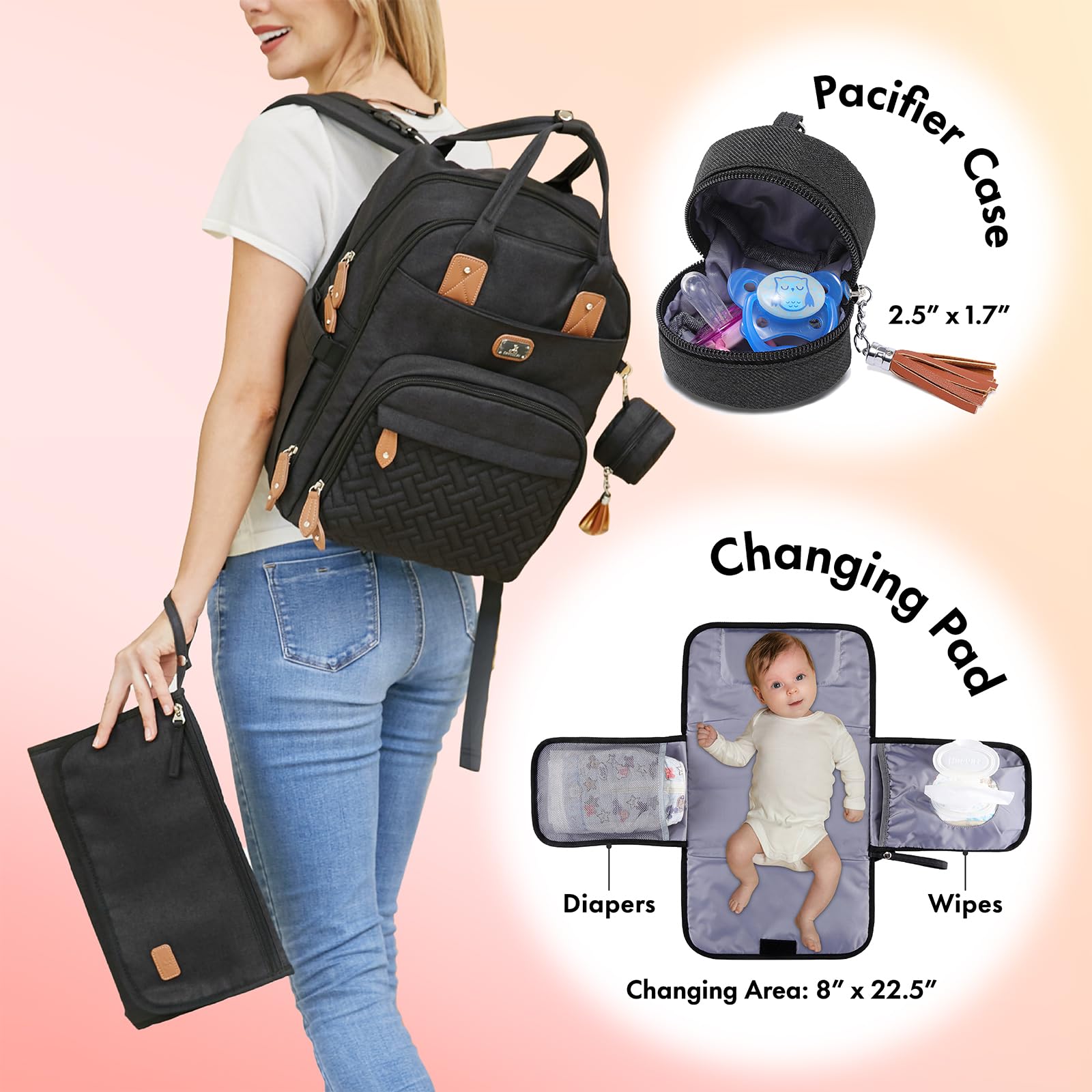Dikaslon diaper bag back panel pocket open for quick access