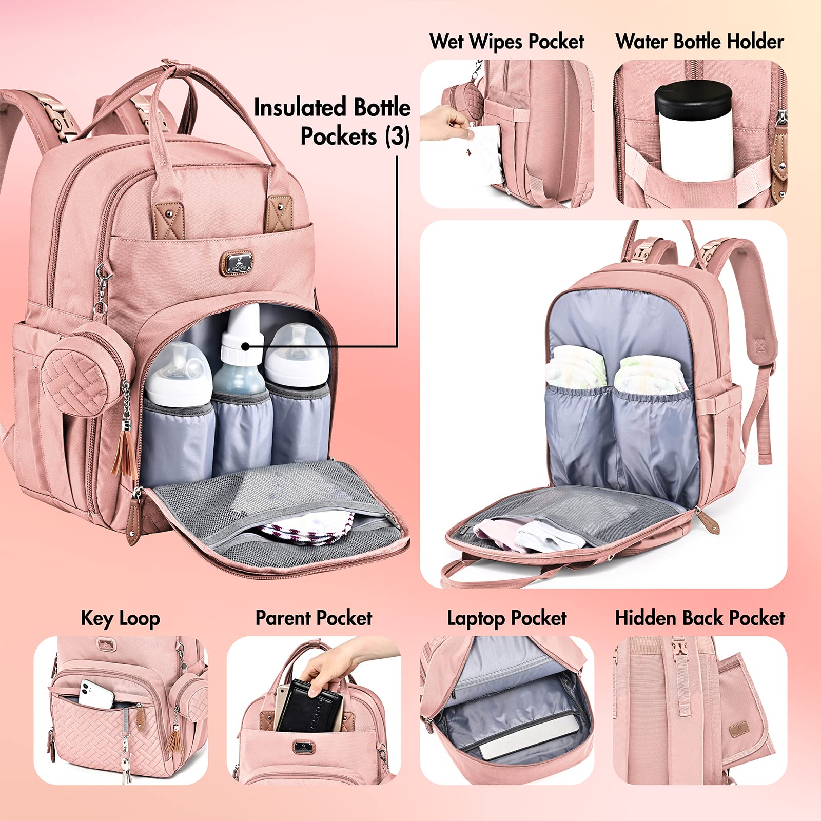 Dikaslon diaper bag backpack anti-theft back pocket protects valuables