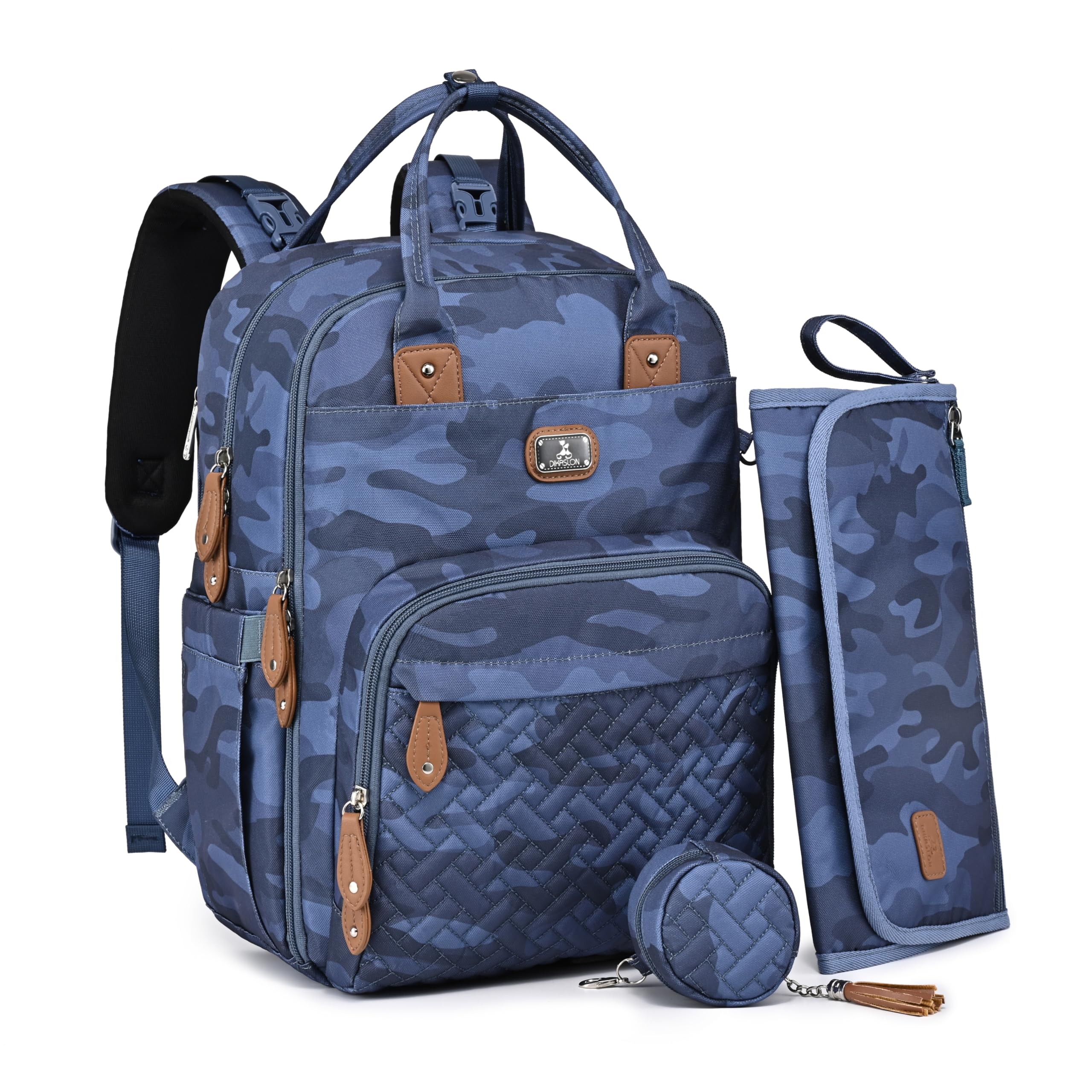 Dikaslon diaper bag backpack front view showing roomy compartments for daily outings