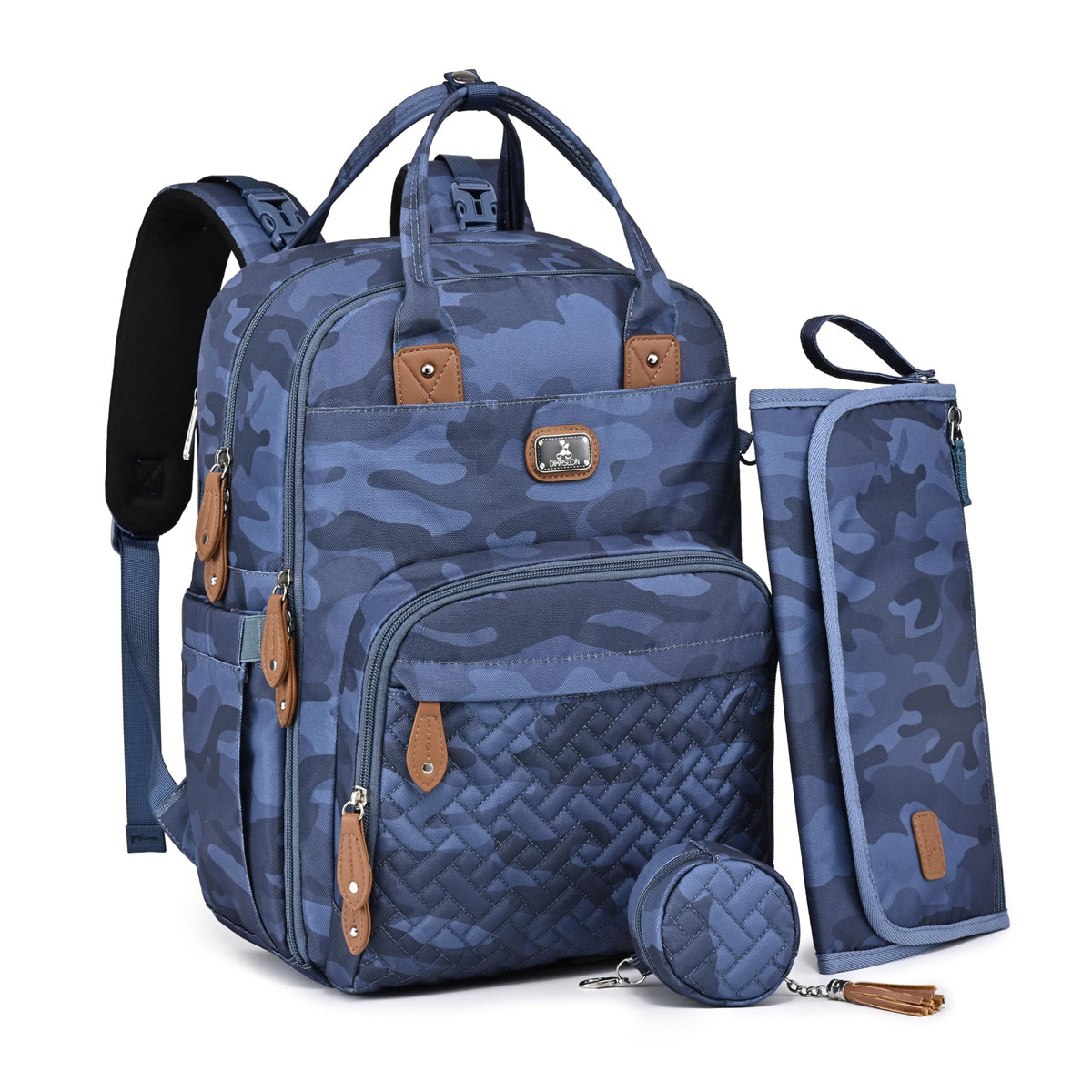 Dikaslon diaper bag backpack front view showing roomy compartments for daily outings