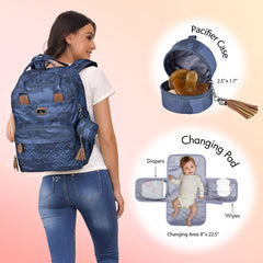 Dikaslon diaper bag backpack open interior highlighting easy-access pockets for pacifier and necessities