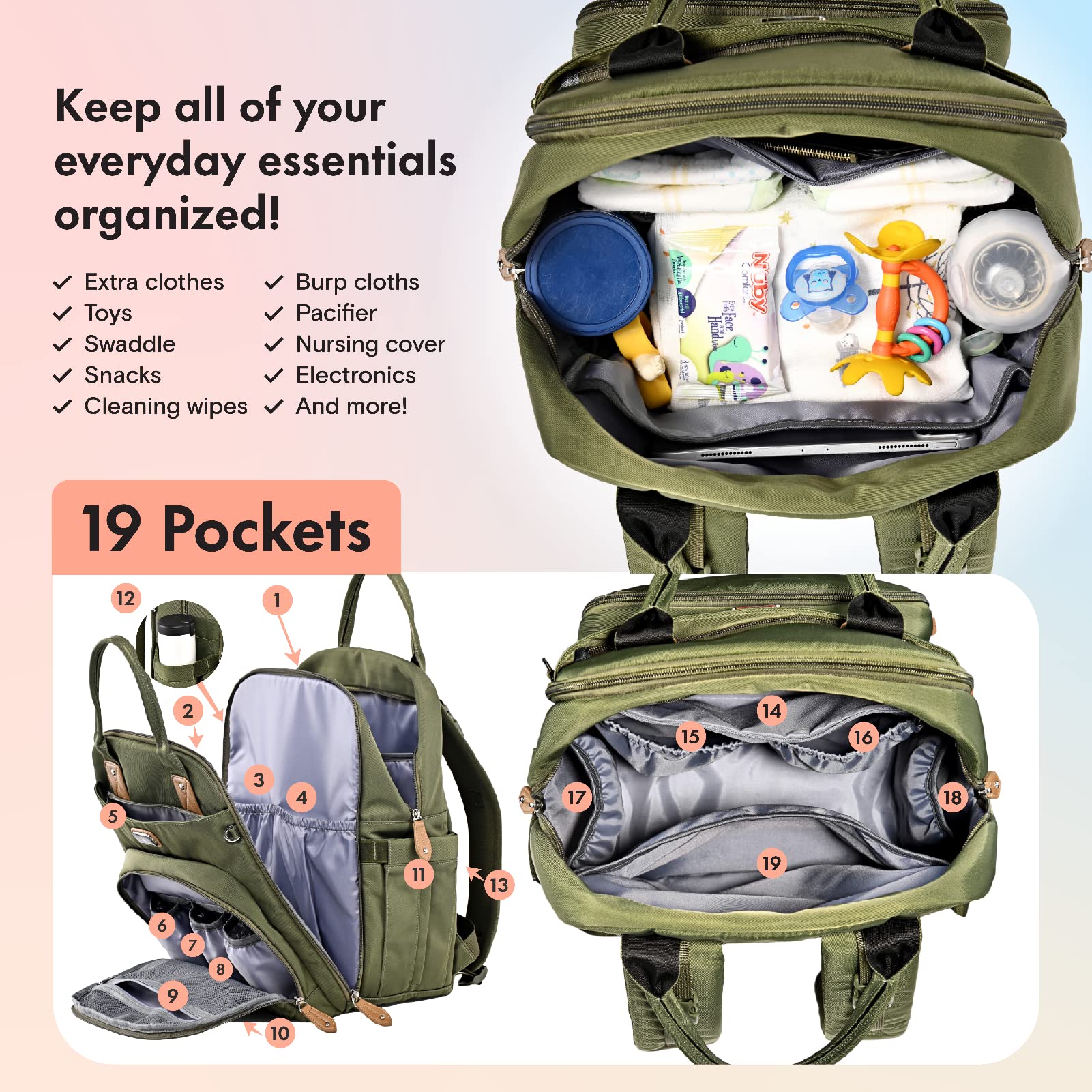 Dikaslon diaper bag backpack pacifier case keeps two pacifiers clean and handy.