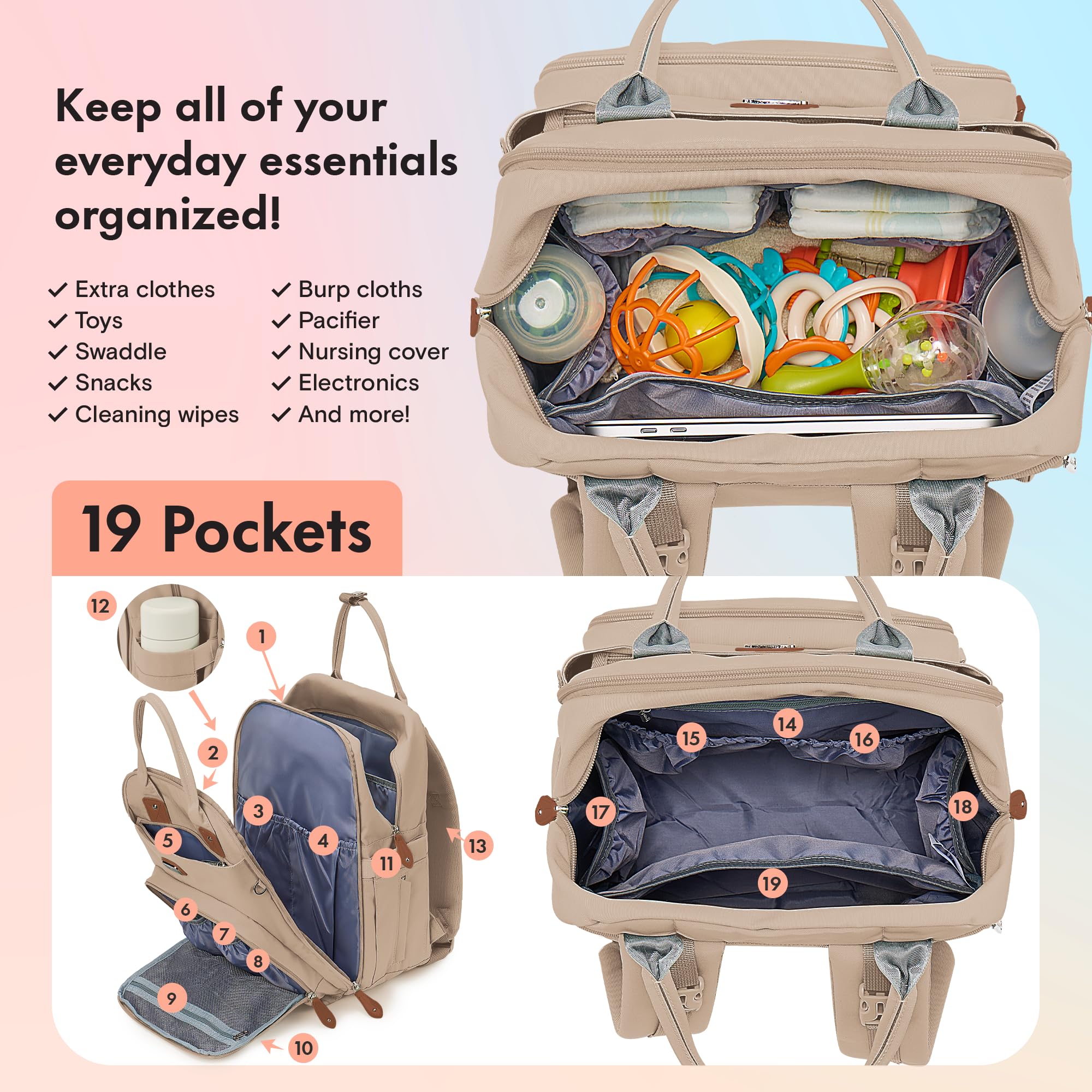 Dikaslon diaper bag backpack pacifier case, keeps two pacifiers clean and reachable.