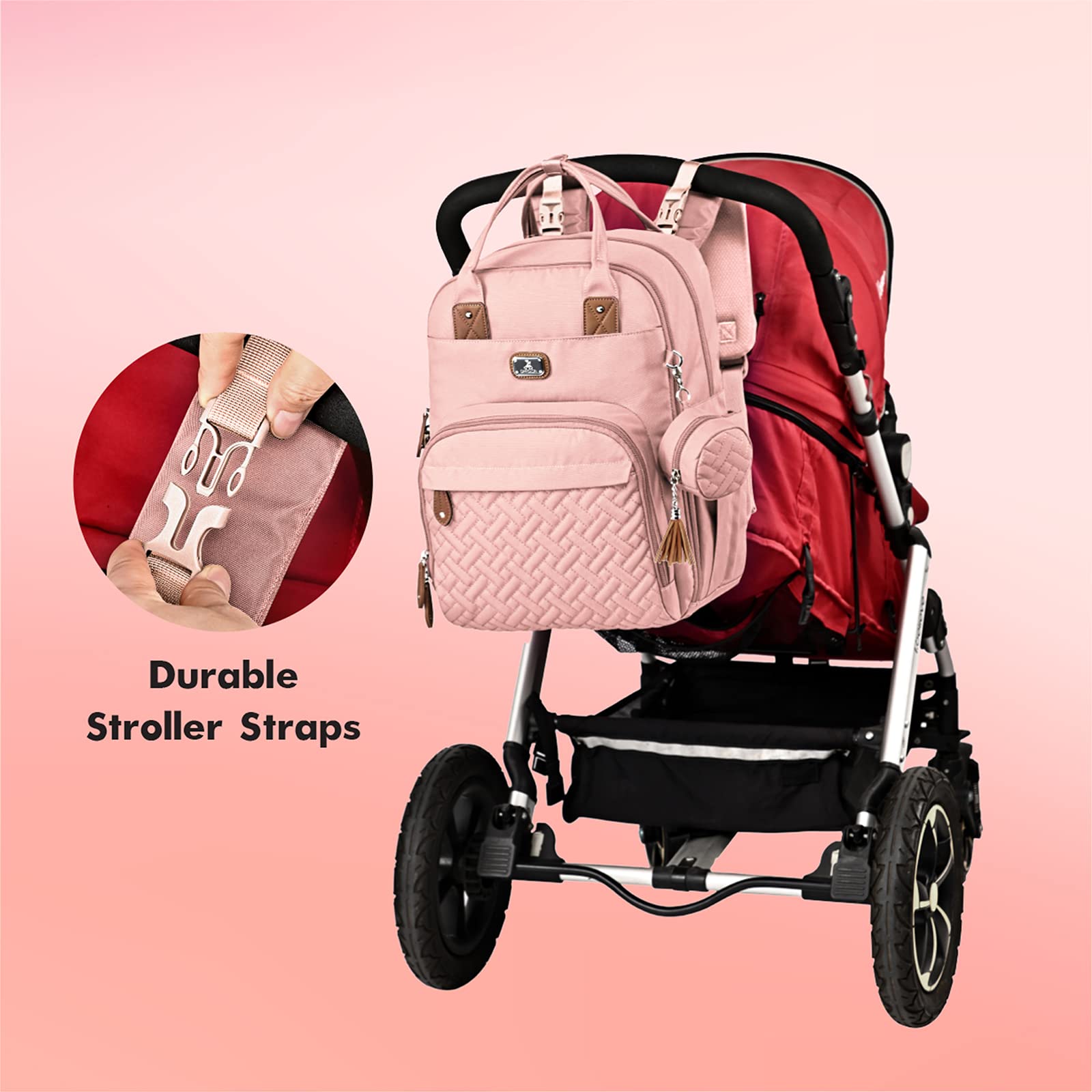 Dikaslon diaper bag backpack with stroller straps for hands-free transport