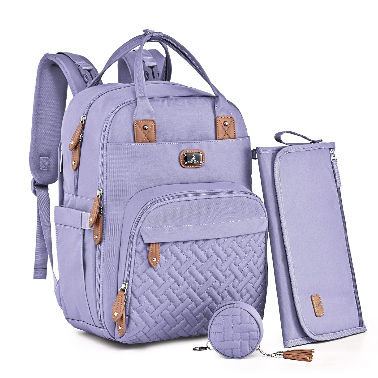 Dikaslon diaper bag backpack wide opening for quick one-hand access and easy packing.