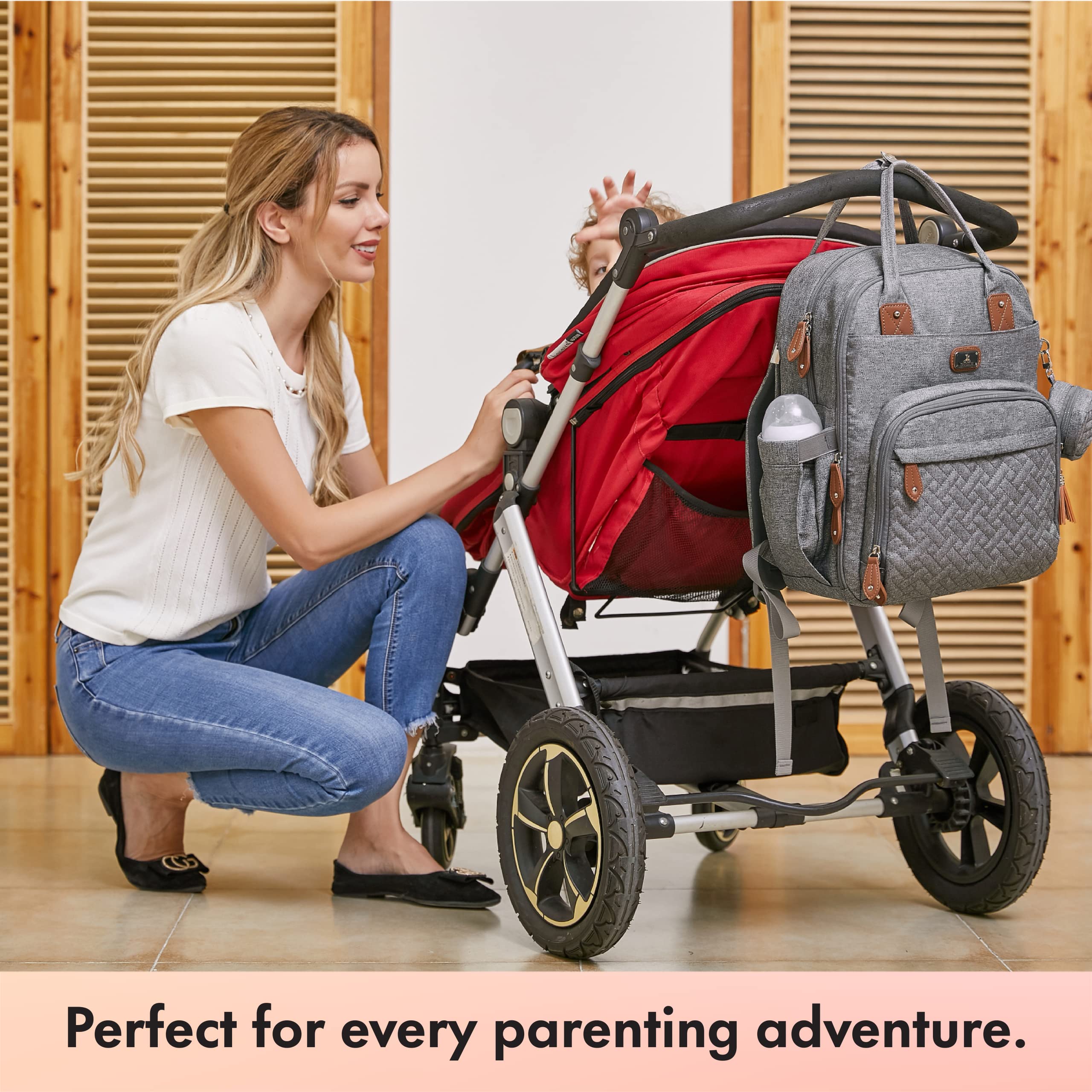 Dikaslon diaper bag backpack wide opening quick access with one-handed zipper operation