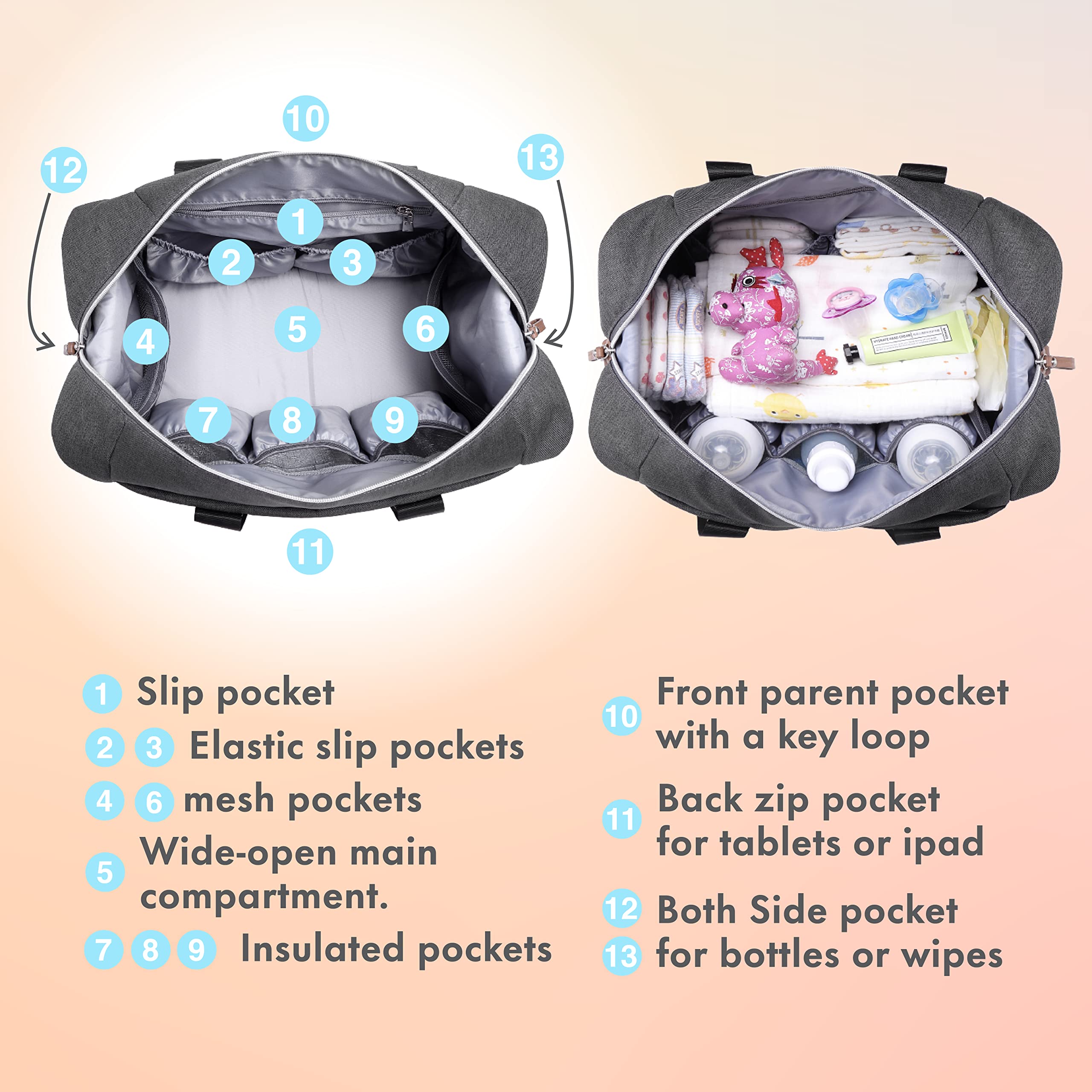 Dikaslon diaper bag tote portable changing pad provides comfortable diaper changes