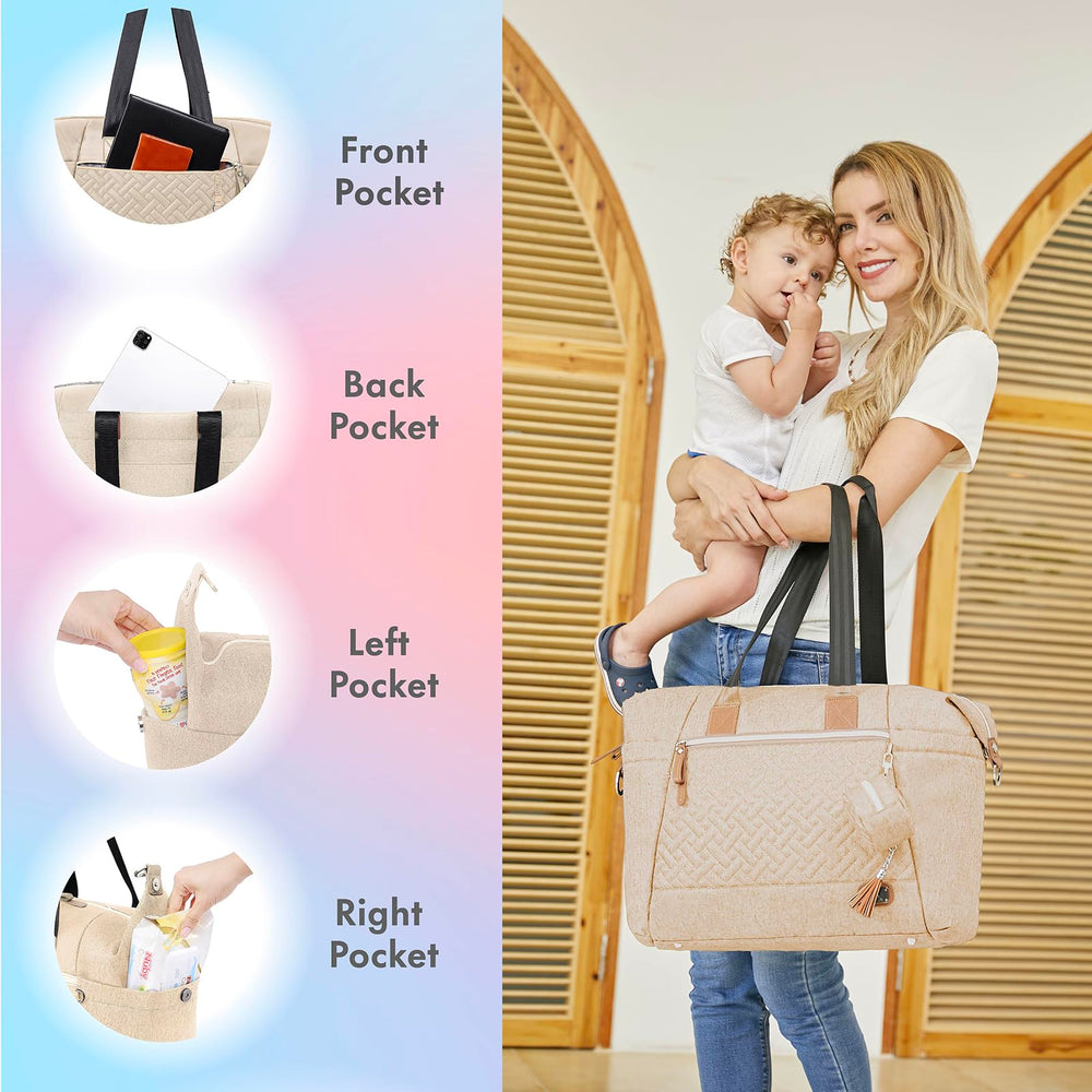 Dikaslon diaper bag tote changing pad included ensures quick diaper changes anywhere.