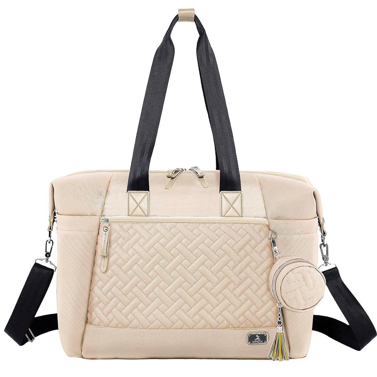 Dikaslon diaper bag tote front view with spacious main compartment for quick organization.