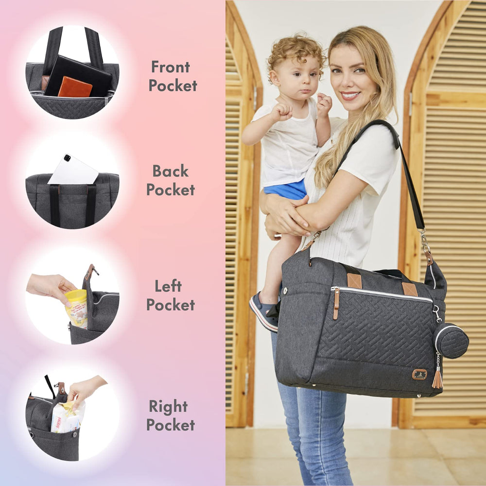 Dikaslon diaper bag tote luggage sleeve fits over carry-on handles.