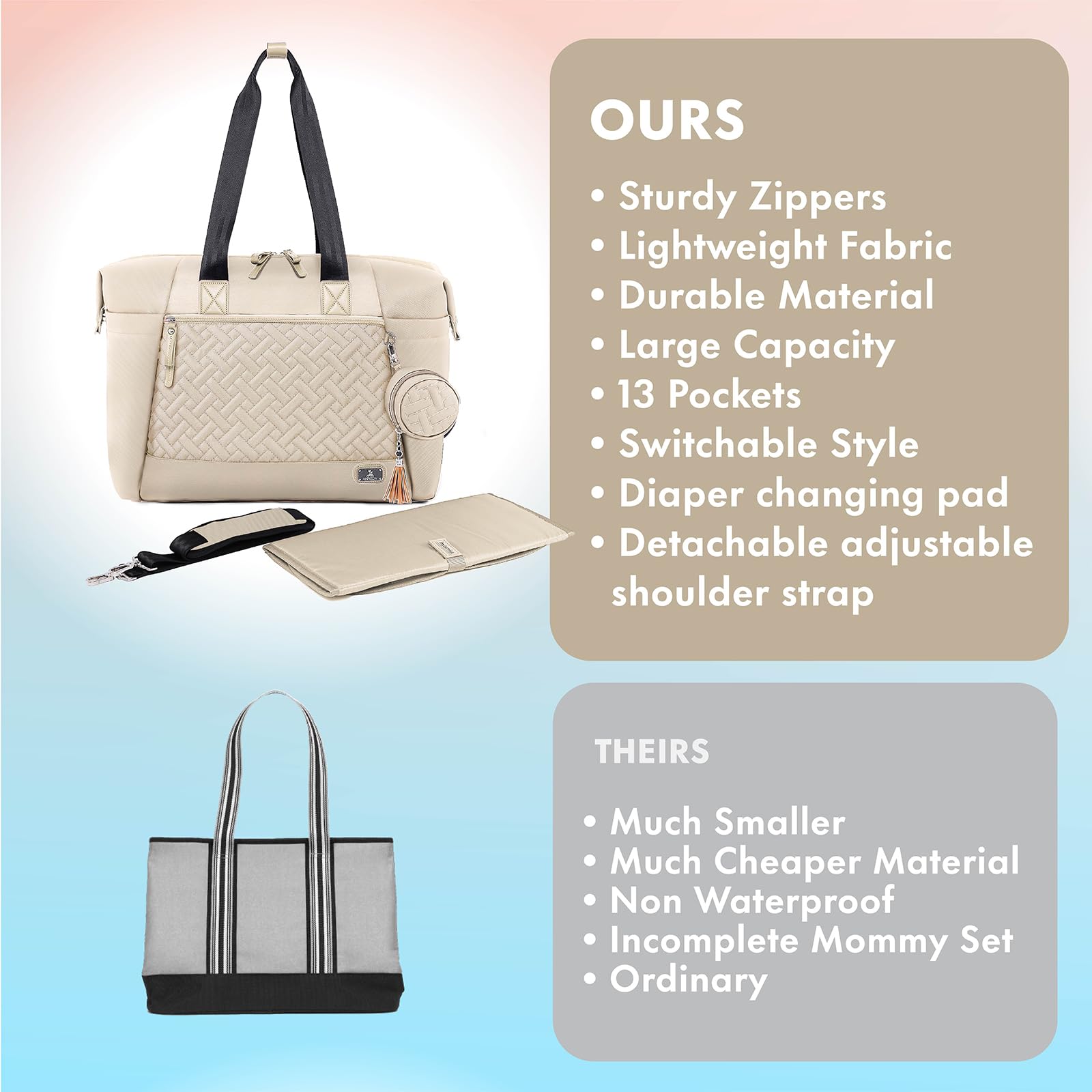 Dikaslon diaper bag tote luggage sleeve for secure travel over carry-on handles.