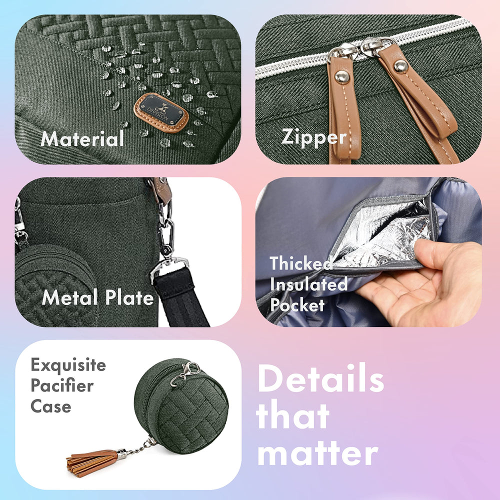 Dikaslon diaper bag tote olive green interior organization highlights multiple compartments for gear