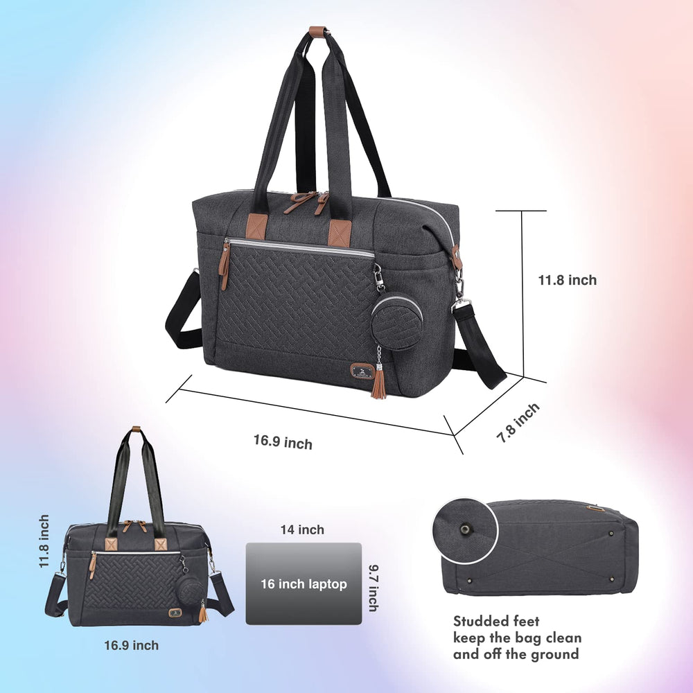 Dikaslon diaper bag tote studded feet keep bag clean and elevated.
