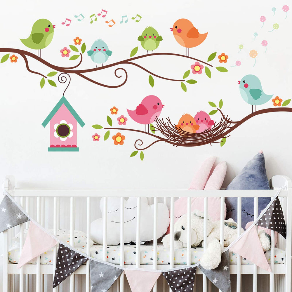 DILIBRA colorful birds on branch decal brightens kids spaces with removable vinyl design