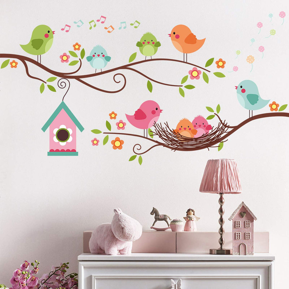 DILIBRA robin bird on branch wall sticker for playful room decor with easy removal