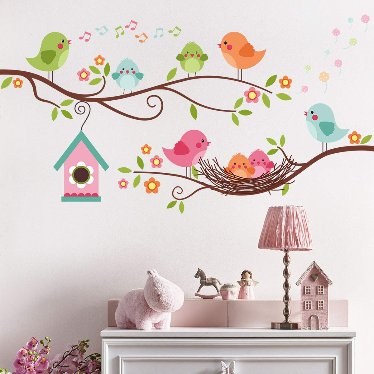 DILIBRA robin bird on branch wall sticker for playful room decor with easy removal