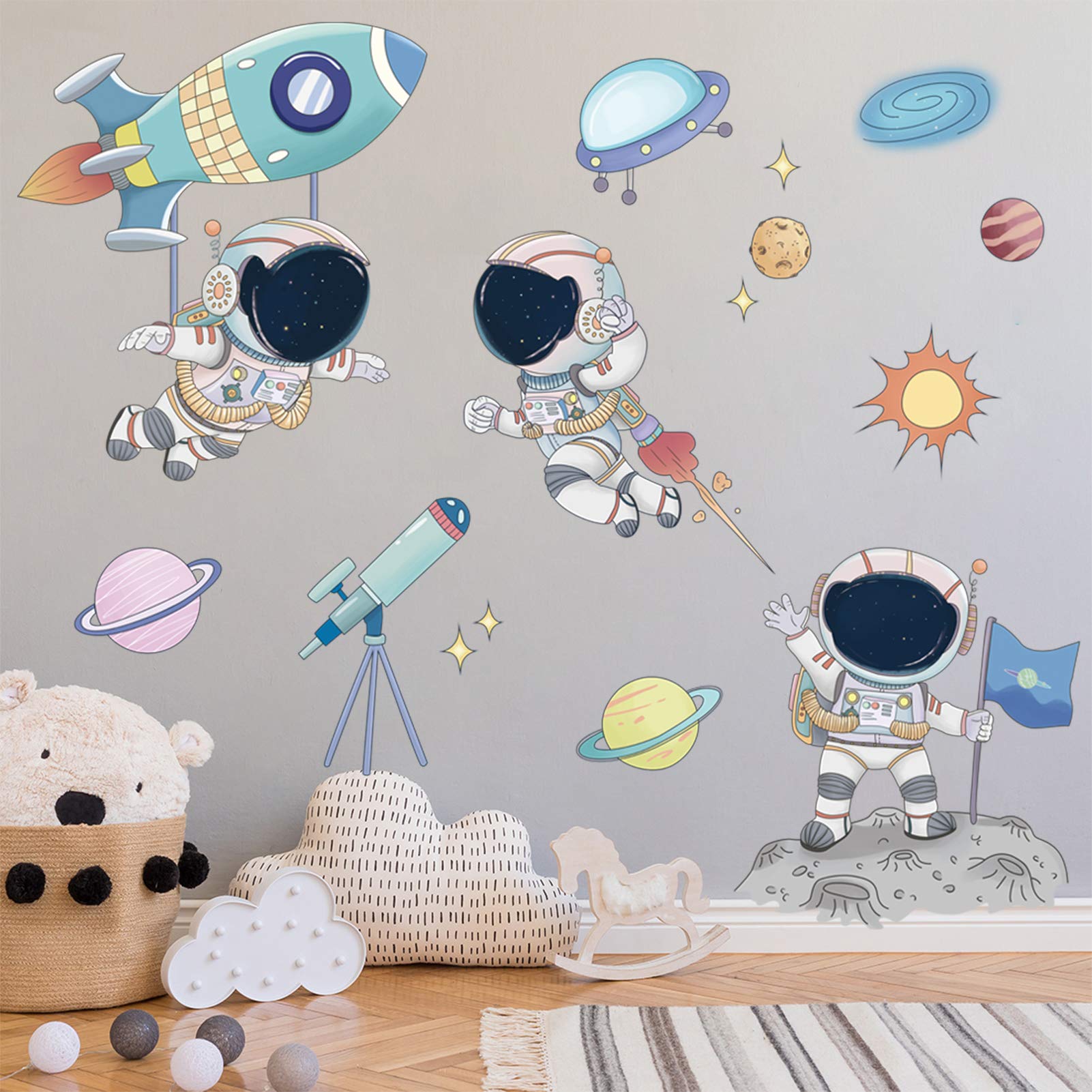 DILIBRA spaceships DIY art wall decal creates engaging bedroom mural