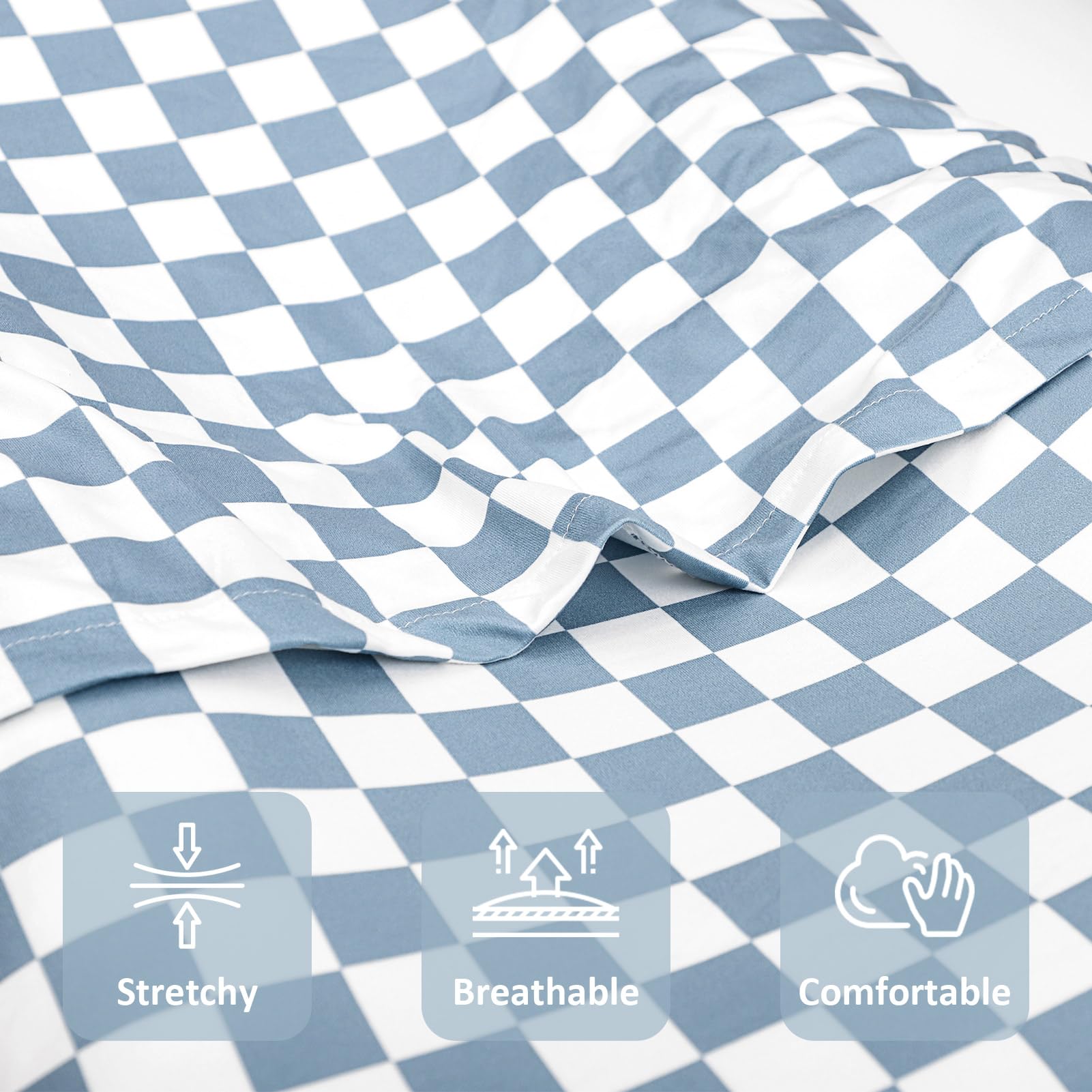 DILIMI blue checkerboard cover on bed highlights modern style and easy-care fabric.