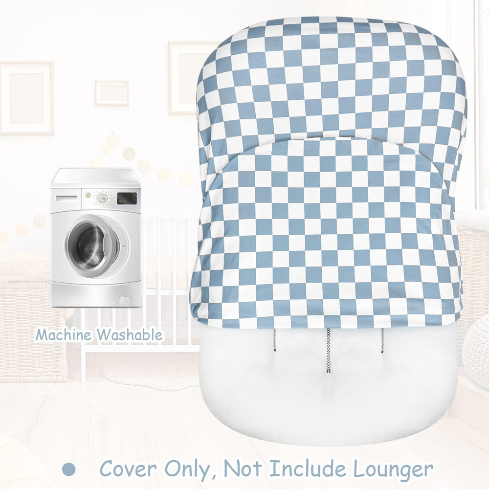 DILIMI blue lounger cover closeup of soft polyester fabric for newborn comfort.