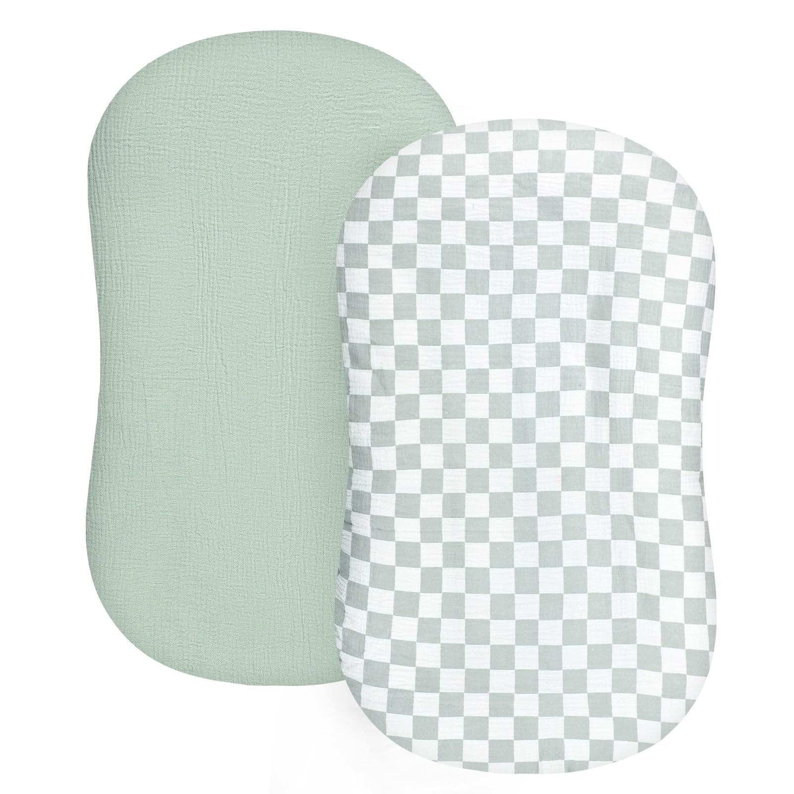 DILIMI baby lounger cover in green checkered fabric offers breathable muslin for comfortable naps