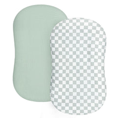 DILIMI baby lounger cover in green checkered fabric offers breathable muslin for comfortable naps