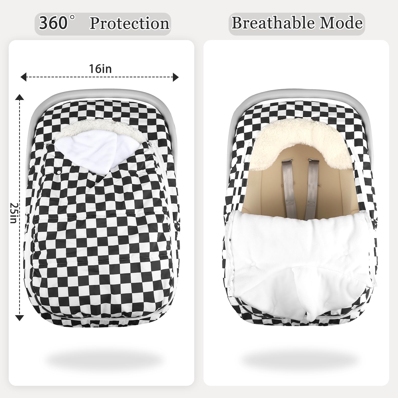 DILIMI car seat cover shows plush inside lining for soft baby comfort.