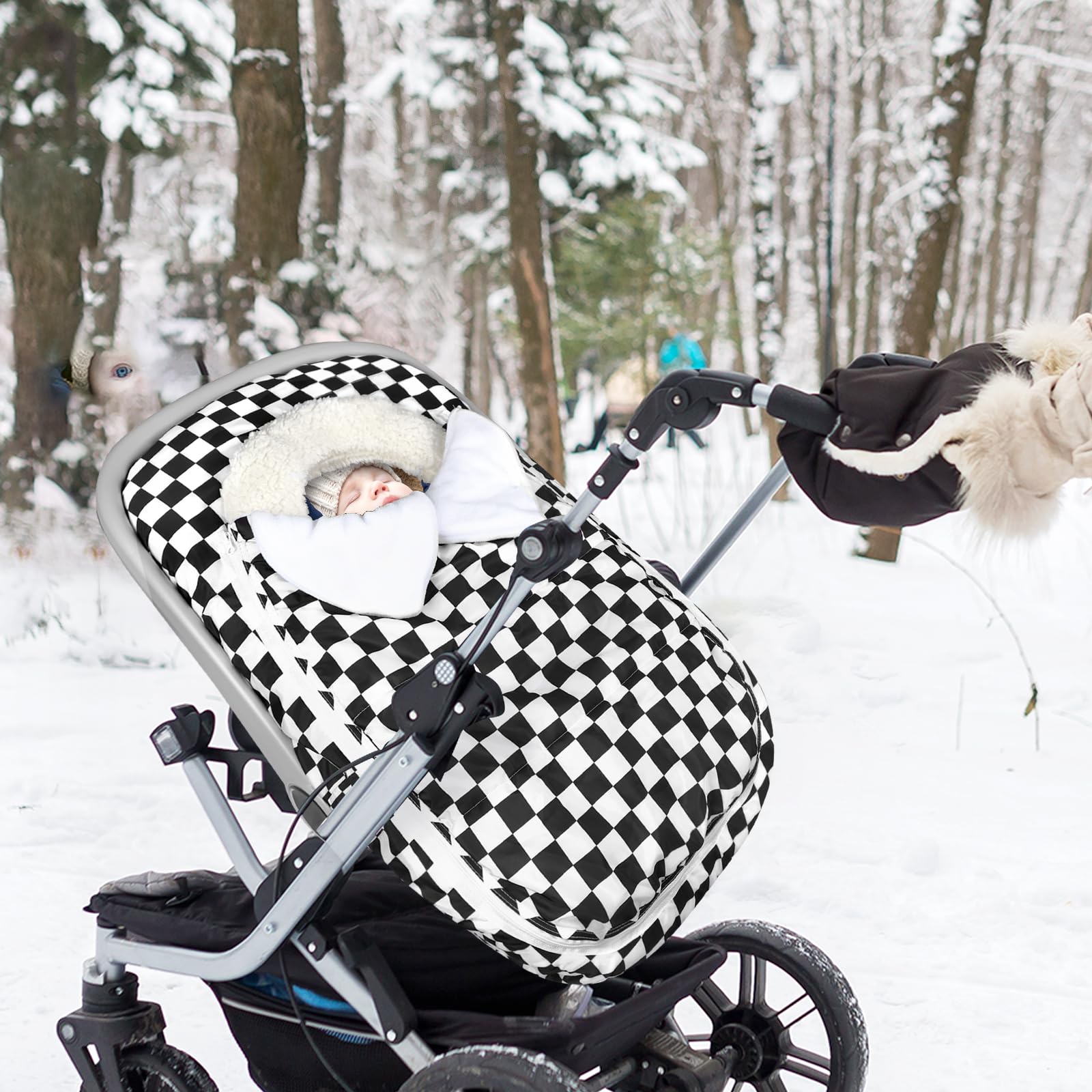 DILIMI car seat cover provides wind protection during car rides.