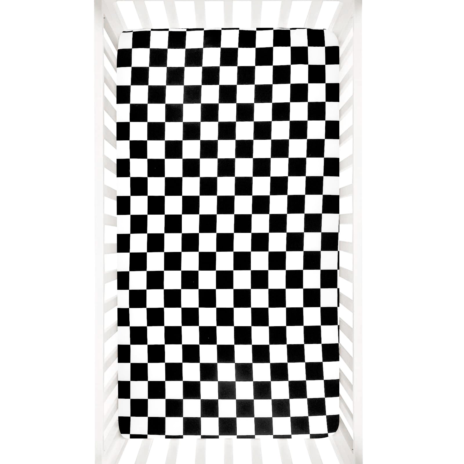DILIMI crib sheet black checkered on mattress for snug, soft sleep