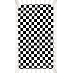 DILIMI crib sheet black checkered on mattress for snug, soft sleep