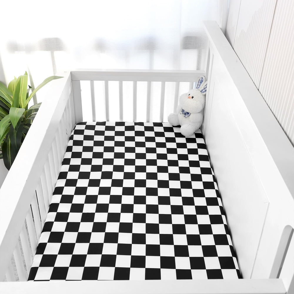 DILIMI gift-ready checkered pattern crib sheet is ideal for baby registries