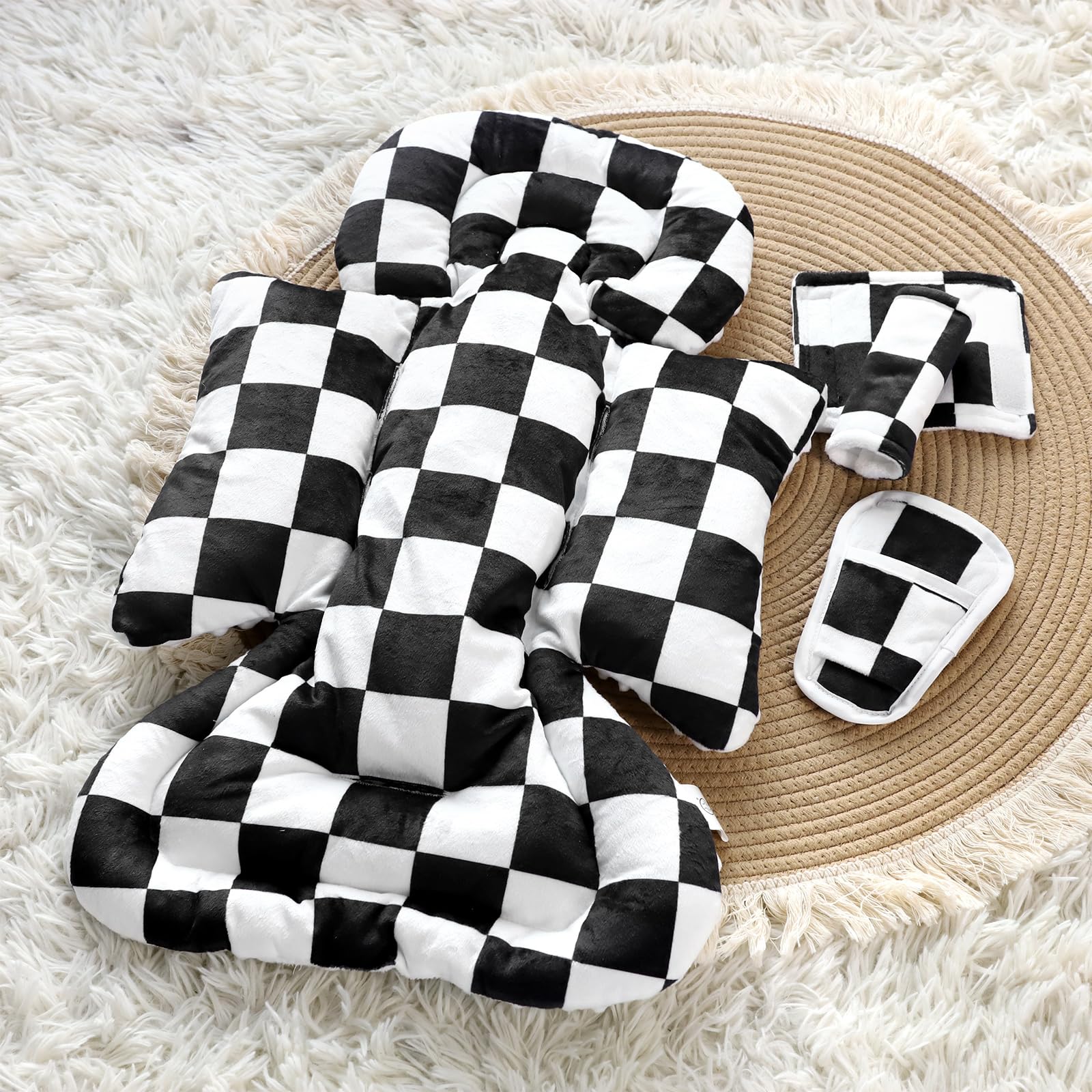 DILIMI infant car seat insert black checkered fabric adds cozy style.