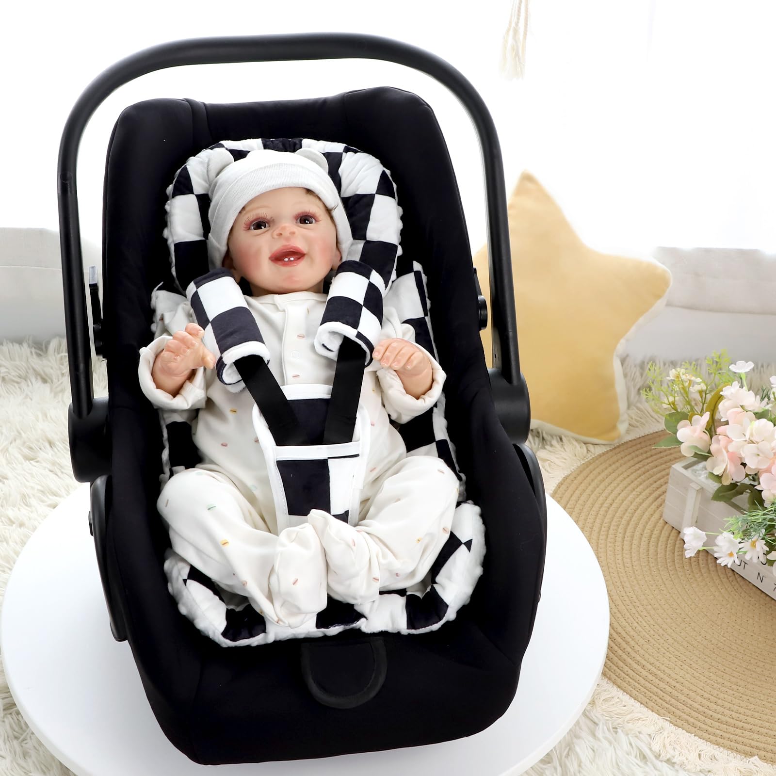 DILIMI infant car seat insert fits 3- and 5-point harnesses.