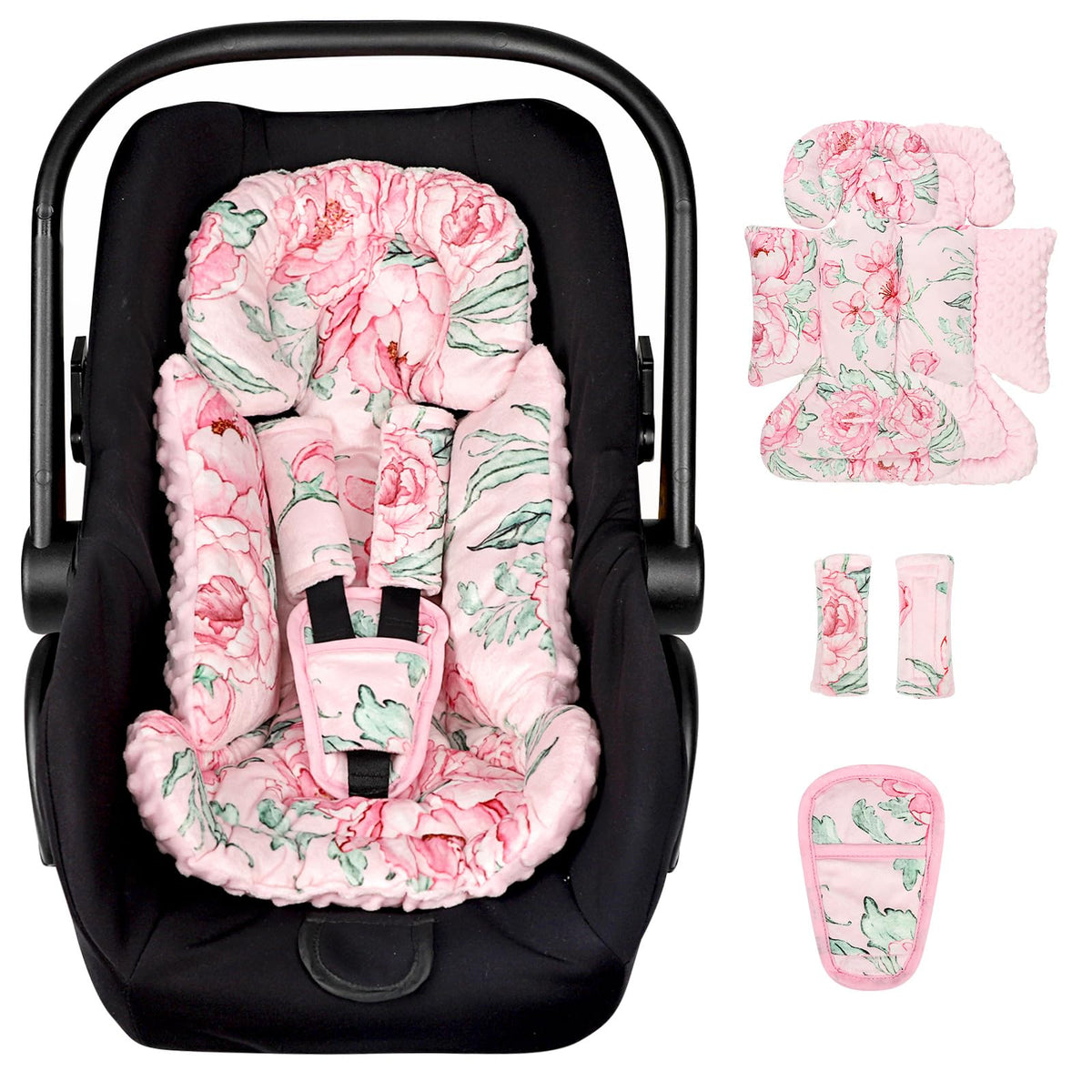 DILIMI infant car seat insert pink flower front view shows cozy newborn support.