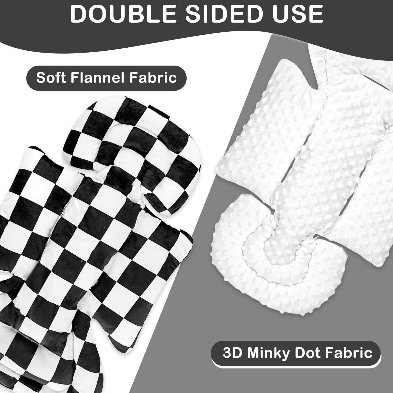 DILIMI infant car seat insert two-sided design offers soft flannel and minky options.